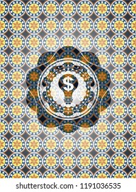 business idea icon inside arabic badge background. Arabesque decoration.