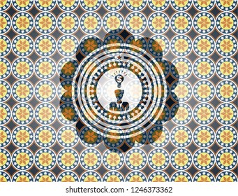 business idea icon inside arabic style badge. Arabesque decoration.