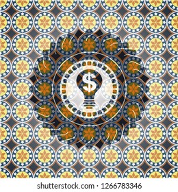 business idea icon inside arabic badge background. Arabesque decoration.