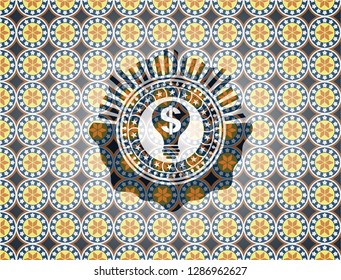 business idea icon inside arabic emblem background. Arabesque decoration.