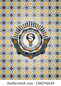 business idea icon inside arabic badge background. Arabesque decoration.