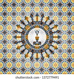 business idea icon inside arabic badge background. Arabesque decoration.
