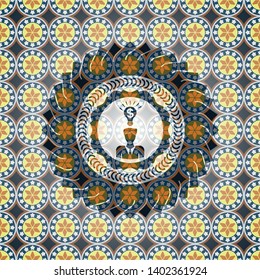 business idea icon inside arabic style emblem. Arabesque decoration.