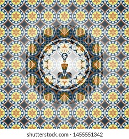 business idea icon inside arabic emblem. Arabesque decoration.
