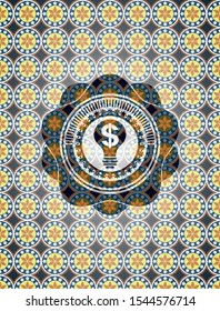business idea icon inside arabic badge background. Arabesque decoration.