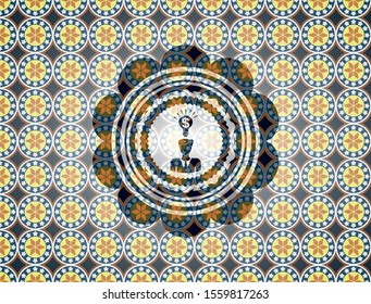business idea icon inside arabic style emblem. Arabesque decoration.