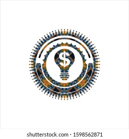 business idea icon inside arabic style emblem. Arabesque decoration.