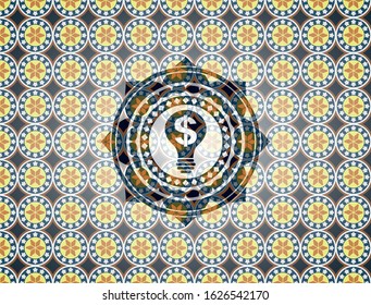 business idea icon inside arabic style emblem. Arabesque decoration.