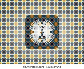 business idea icon inside arabic badge. Arabesque decoration.