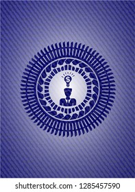 business idea icon inside badge with denim texture