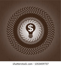 business idea icon inside badge with wooden background