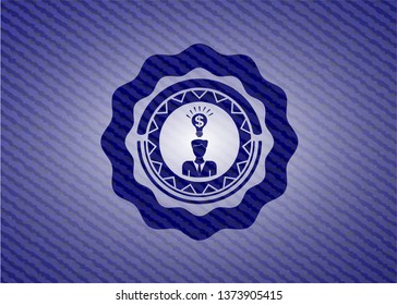 business idea icon inside badge with jean texture