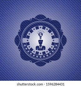 business idea icon inside badge with denim texture