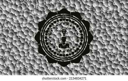 icono de idea de negocio dentro del emblema negro con fondo de burbujas. Vintage. Ilustración vectorial. Detallado. 