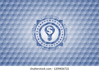 business idea icon inside blue emblem with geometric pattern.