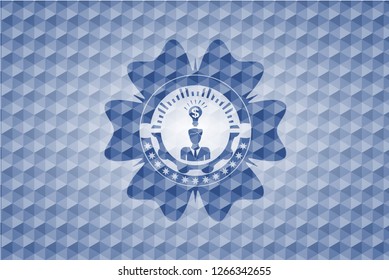 business idea icon inside blue polygonal emblem.