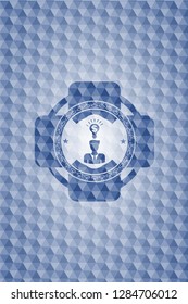 business idea icon inside blue polygonal emblem.