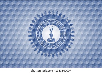 business idea icon inside blue emblem with geometric pattern.
