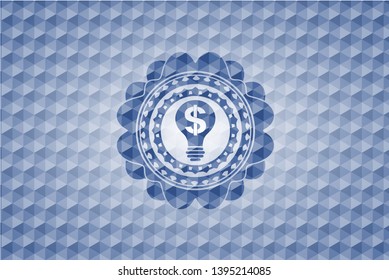 business idea icon inside blue emblem with geometric background.