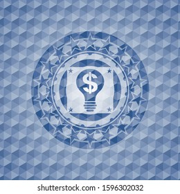 business idea icon inside blue emblem with geometric pattern.
