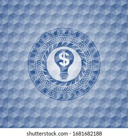 business idea icon inside blue emblem with geometric pattern.