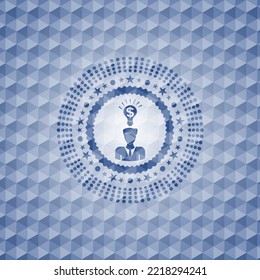 business idea icon inside blue hexagon badge. 