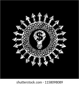 business idea icon inside chalk emblem written on a blackboard