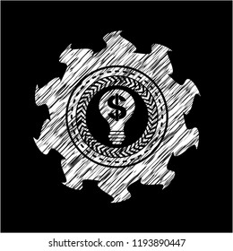business idea icon inside chalk emblem written on a blackboard