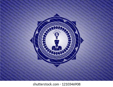 business idea icon inside emblem with denim high quality background
