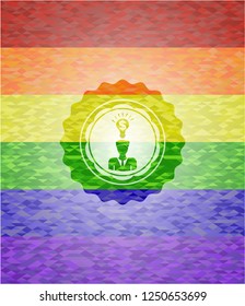 business idea icon inside emblem on mosaic background with the colors of the LGBT flag