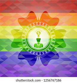 business idea icon inside emblem on mosaic background with the colors of the LGBT flag