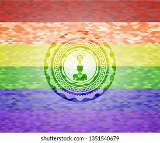 business idea icon inside emblem on mosaic background with the colors of the LGBT flag