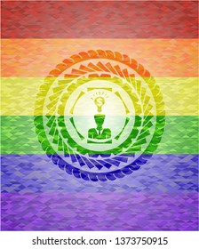 business idea icon inside emblem on mosaic background with the colors of the LGBT flag