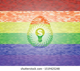 business idea icon inside emblem on mosaic background with the colors of the LGBT flag