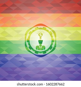 business idea icon inside emblem on mosaic background with the colors of the LGBT flag