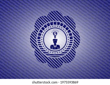 business idea icon inside emblem with jean background. 