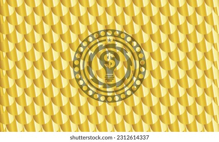 business idea icon inside gold emblem or badge. Scales pattern. Vector Illustration. Detailed. 