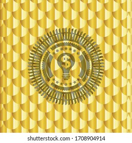 business idea icon inside golden emblem. Scales pattern. Vector Illustration. Detailed. 