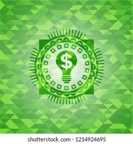 business idea icon inside green emblem with triangle mosaic background