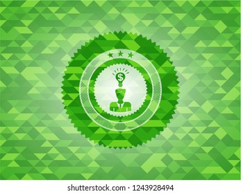 business idea icon inside green emblem. Mosaic background