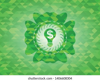 business idea icon inside green emblem with mosaic background