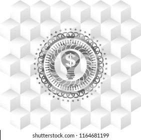 business idea icon inside grey badge with geometric cube white background