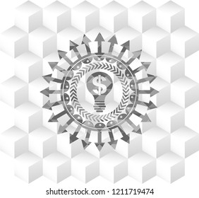 business idea icon inside grey emblem. Retro with geometric cube white background