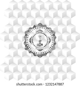 business idea icon inside grey badge with geometric cube white background