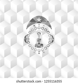 business idea icon inside grey emblem. Retro with geometric cube white background