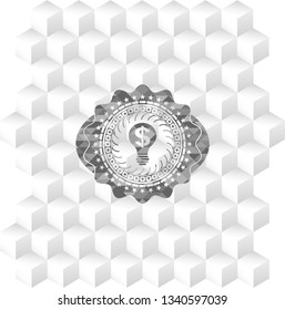 business idea icon inside grey emblem with geometric cube white background