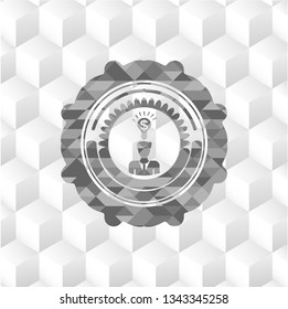 business idea icon inside grey badge with geometric cube white background