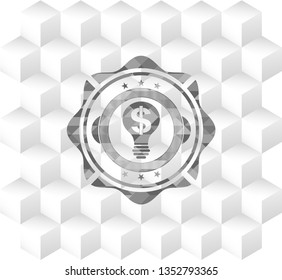 business idea icon inside grey emblem with geometric cube white background