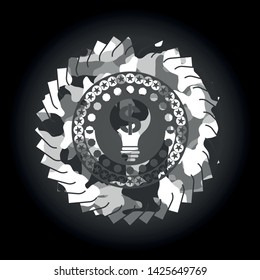 business idea icon inside grey camouflaged emblem