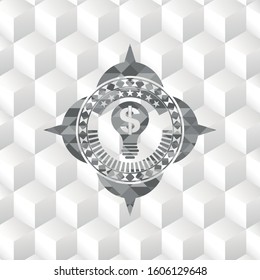 business idea icon inside grey emblem with geometric cube white background